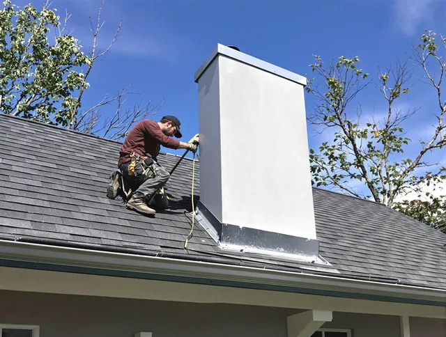 Avon Chimney Sweep team member finishing chimney construction in Avon, CT