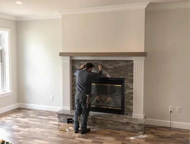 Avon Chimney Sweep finishing a custom fireplace install in Avon, CT